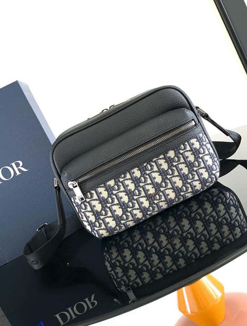 Dior Black Oblique Canvas & Calfskin Crossbody Pouch Bag