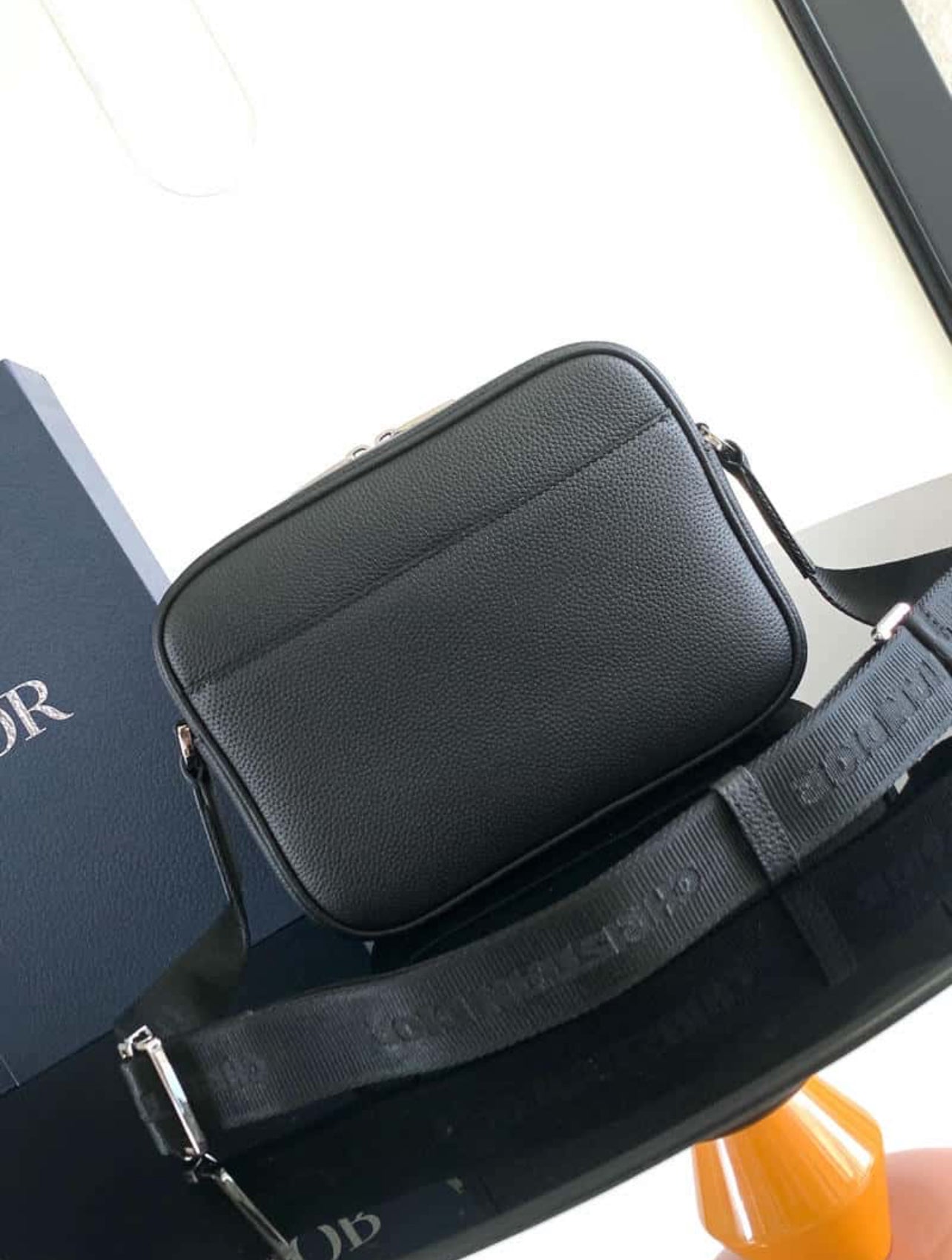 Dior Black Oblique Canvas & Calfskin Crossbody Pouch Bag