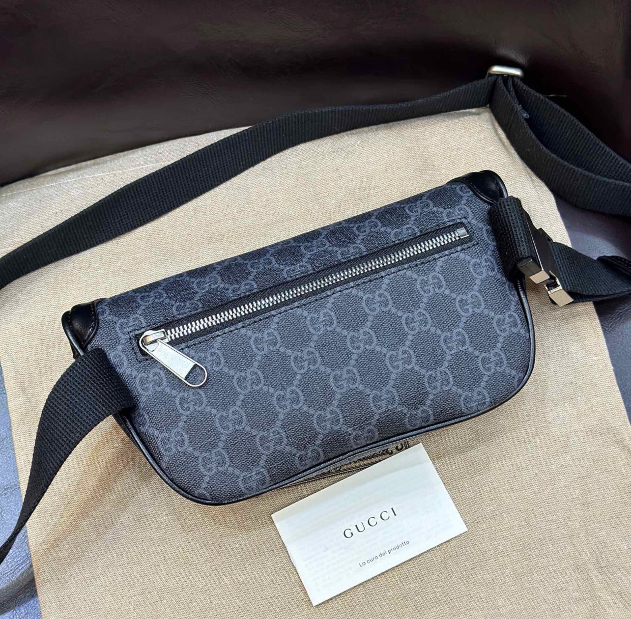 Gucci GG Supreme Belt Bag – Black Leather Monogram (With Receipt & Dust Bag)