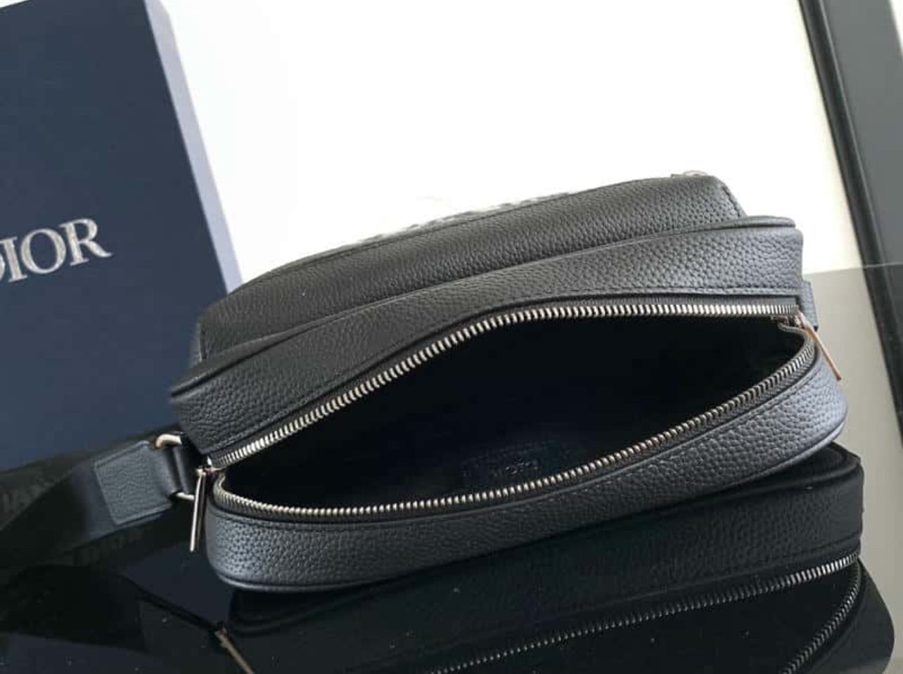 Dior Black Oblique Canvas & Calfskin Crossbody Pouch Bag