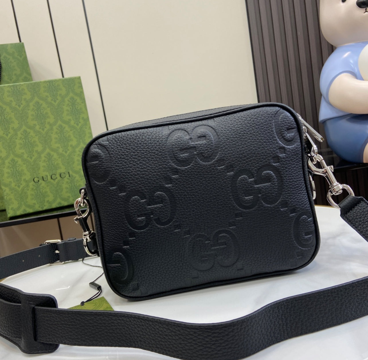 Gucci GG Jumbo Small Crossbody Bag – Black Grained Leather