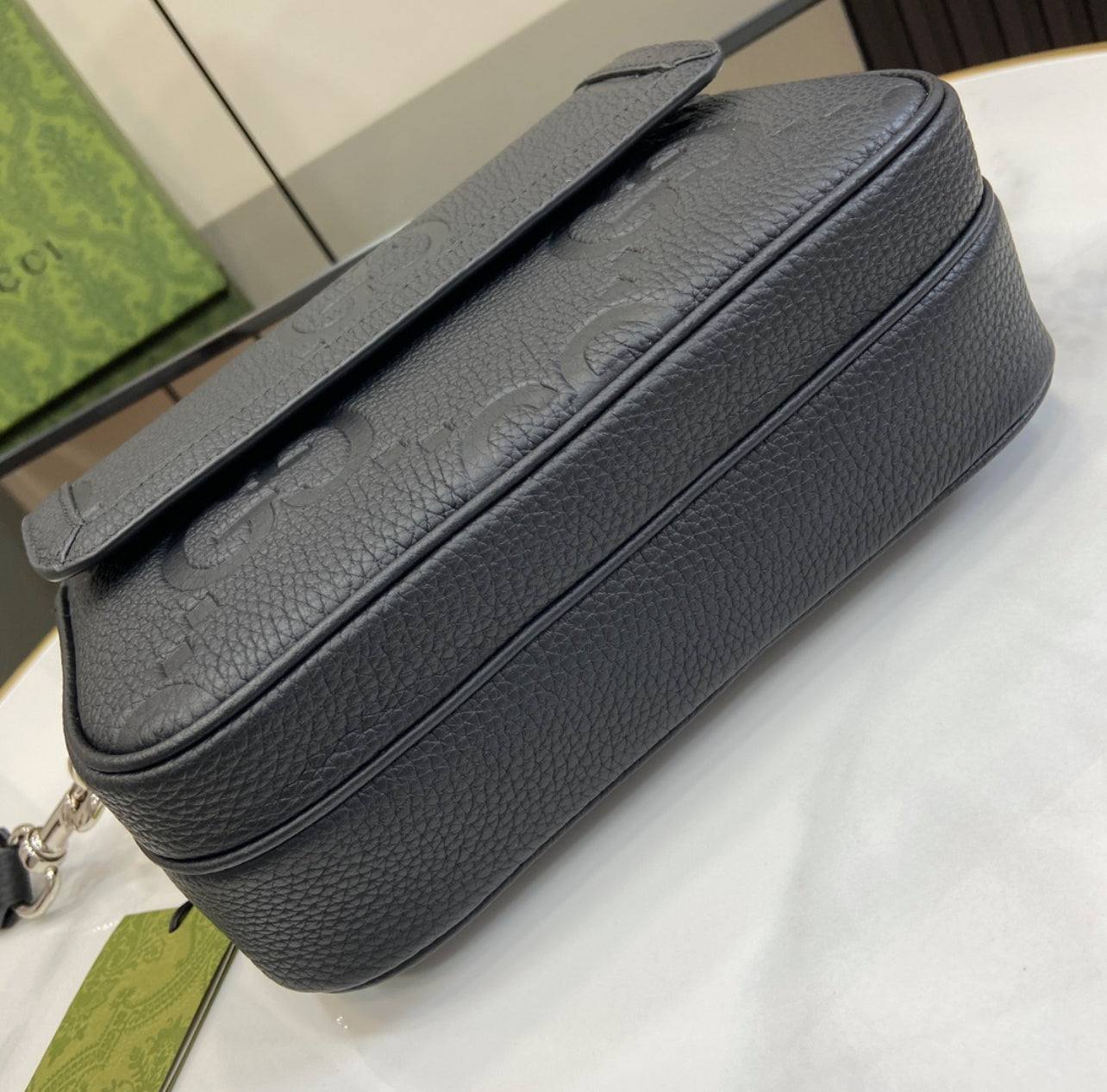 Gucci GG Jumbo Small Crossbody Bag – Black Grained Leather