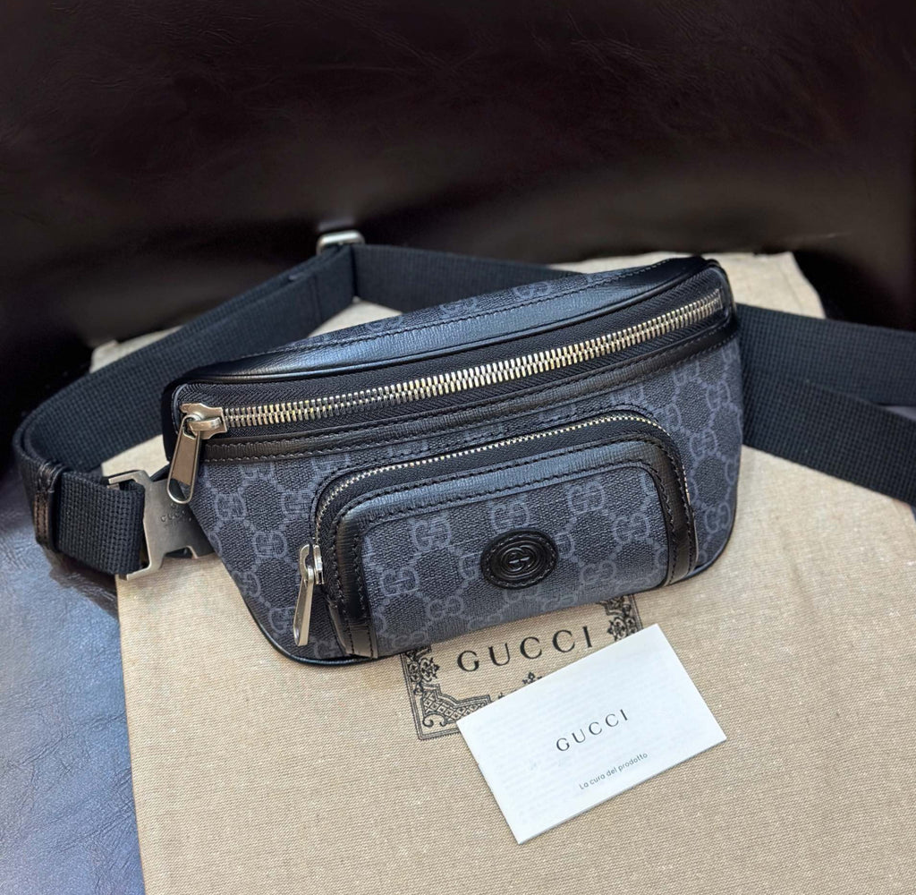 Gucci GG Supreme Belt Bag – Black Leather Monogram (With Receipt & Dust Bag)
