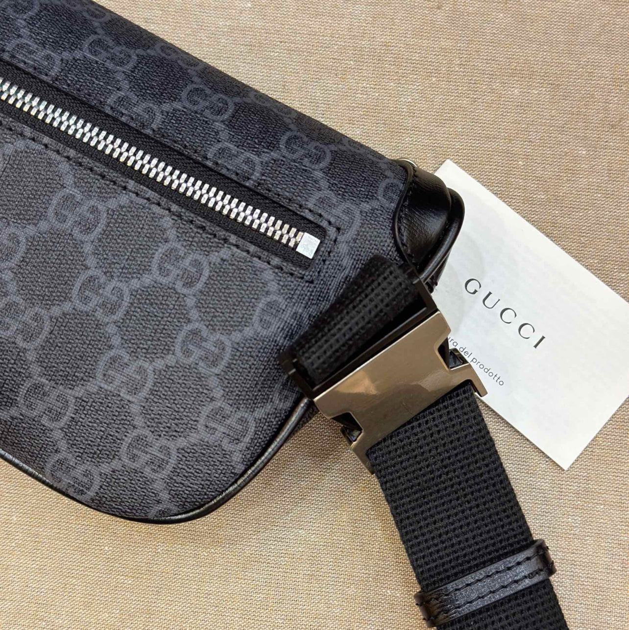Gucci GG Supreme Belt Bag – Black Leather Monogram (With Receipt & Dust Bag)
