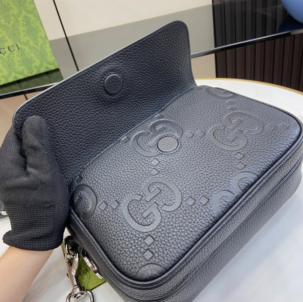 Gucci GG Jumbo Small Crossbody Bag – Black Grained Leather