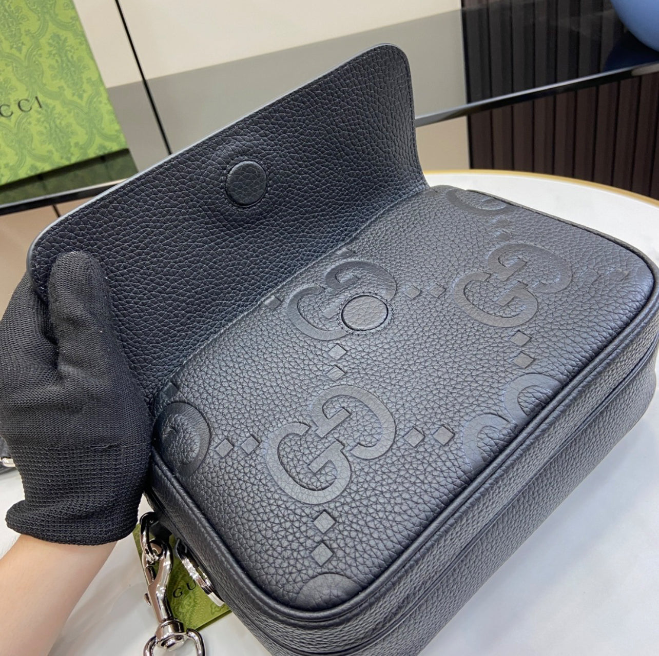 Gucci GG Jumbo Small Crossbody Bag – Black Grained Leather