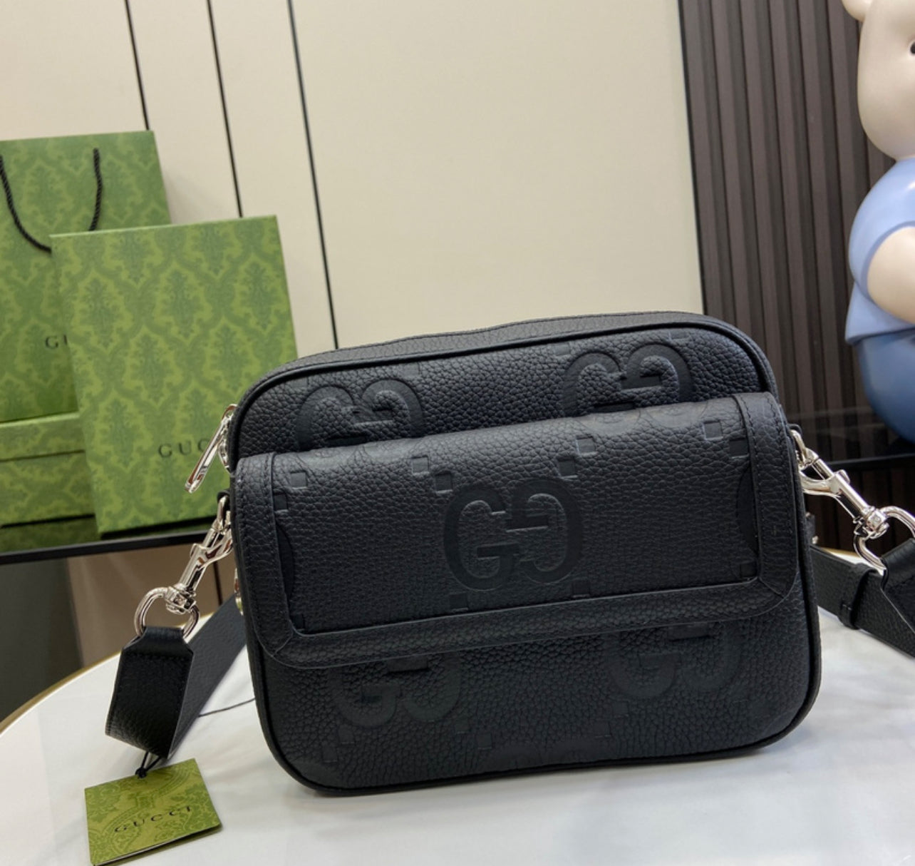Gucci GG Jumbo Small Crossbody Bag – Black Grained Leather