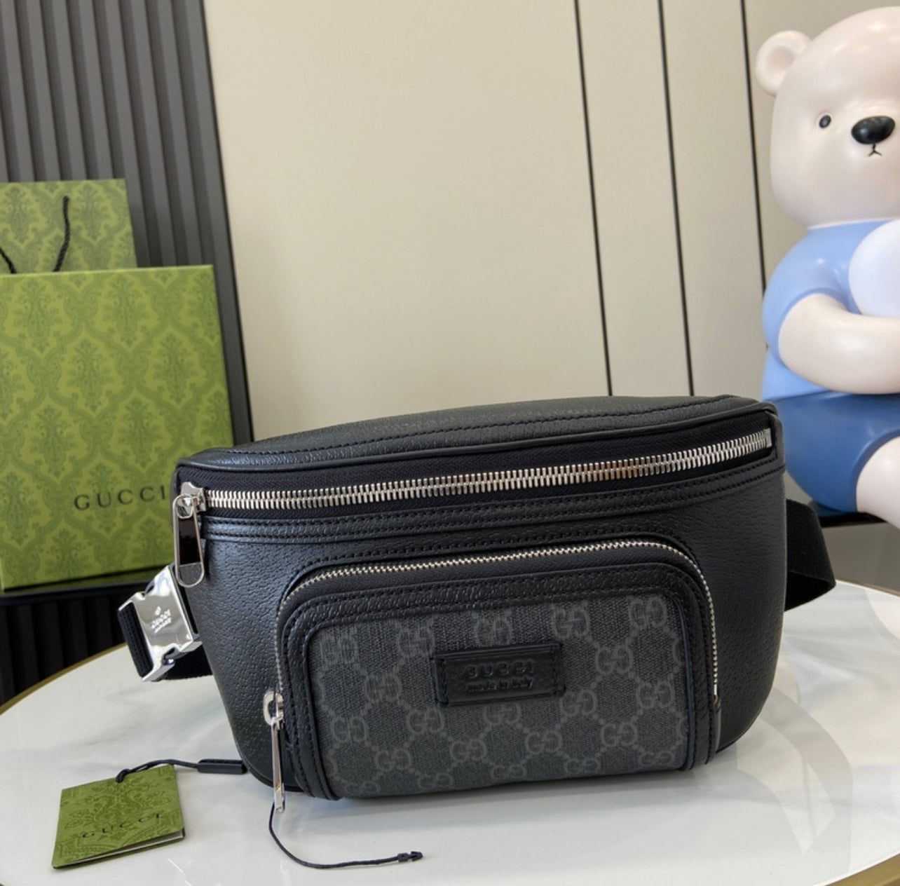Gucci GG Supreme Small Belt Bag – Black Monogram (Authentic, Made in Italy)
