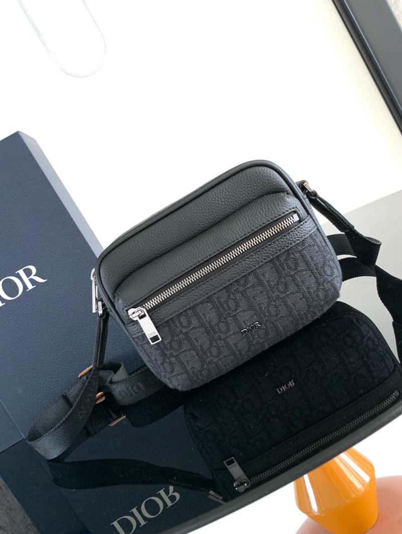 Dior Black Oblique Fabric Saddle Pouch Bag –
