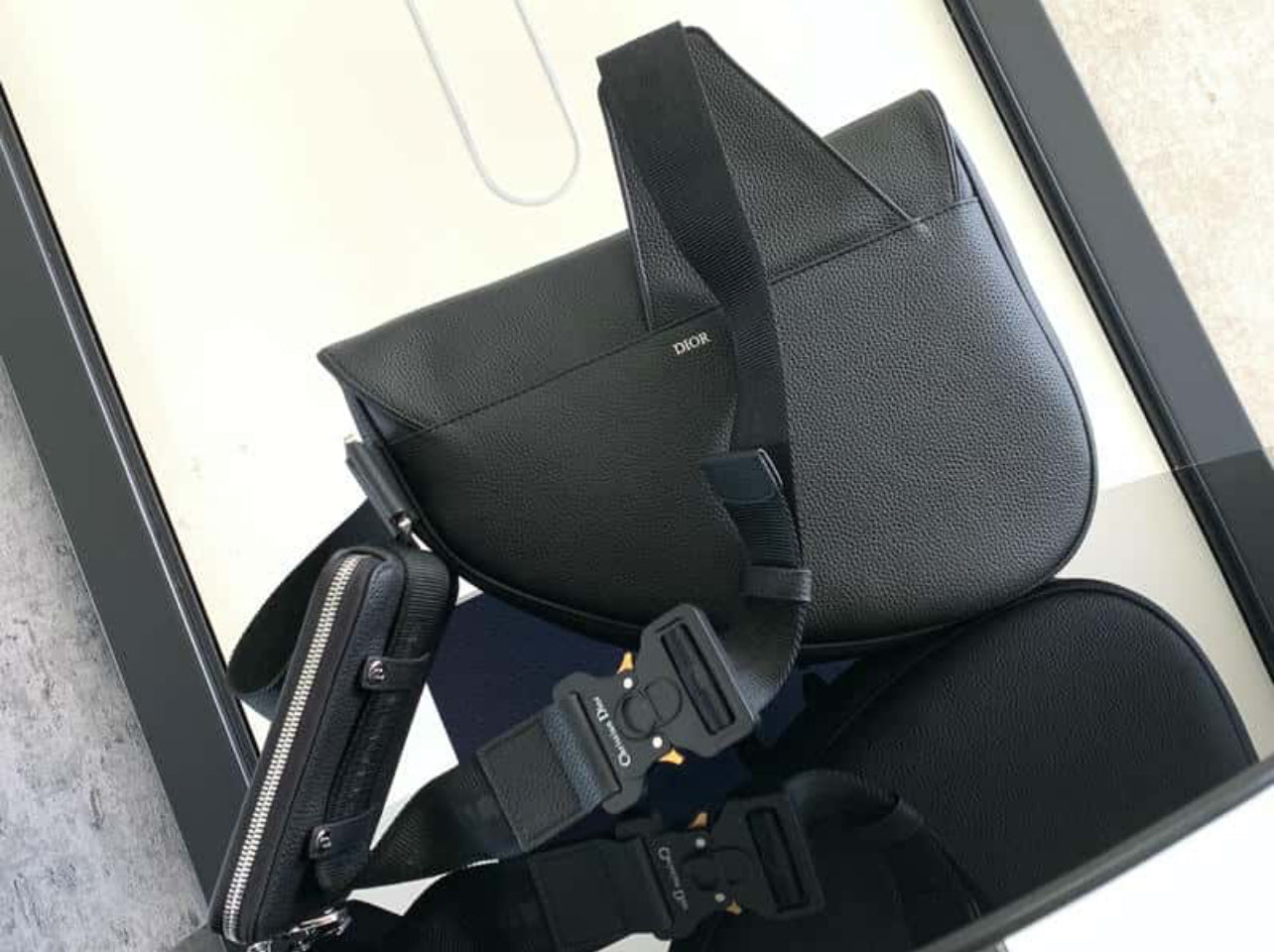Dior saddle bag black grain leather crossbody