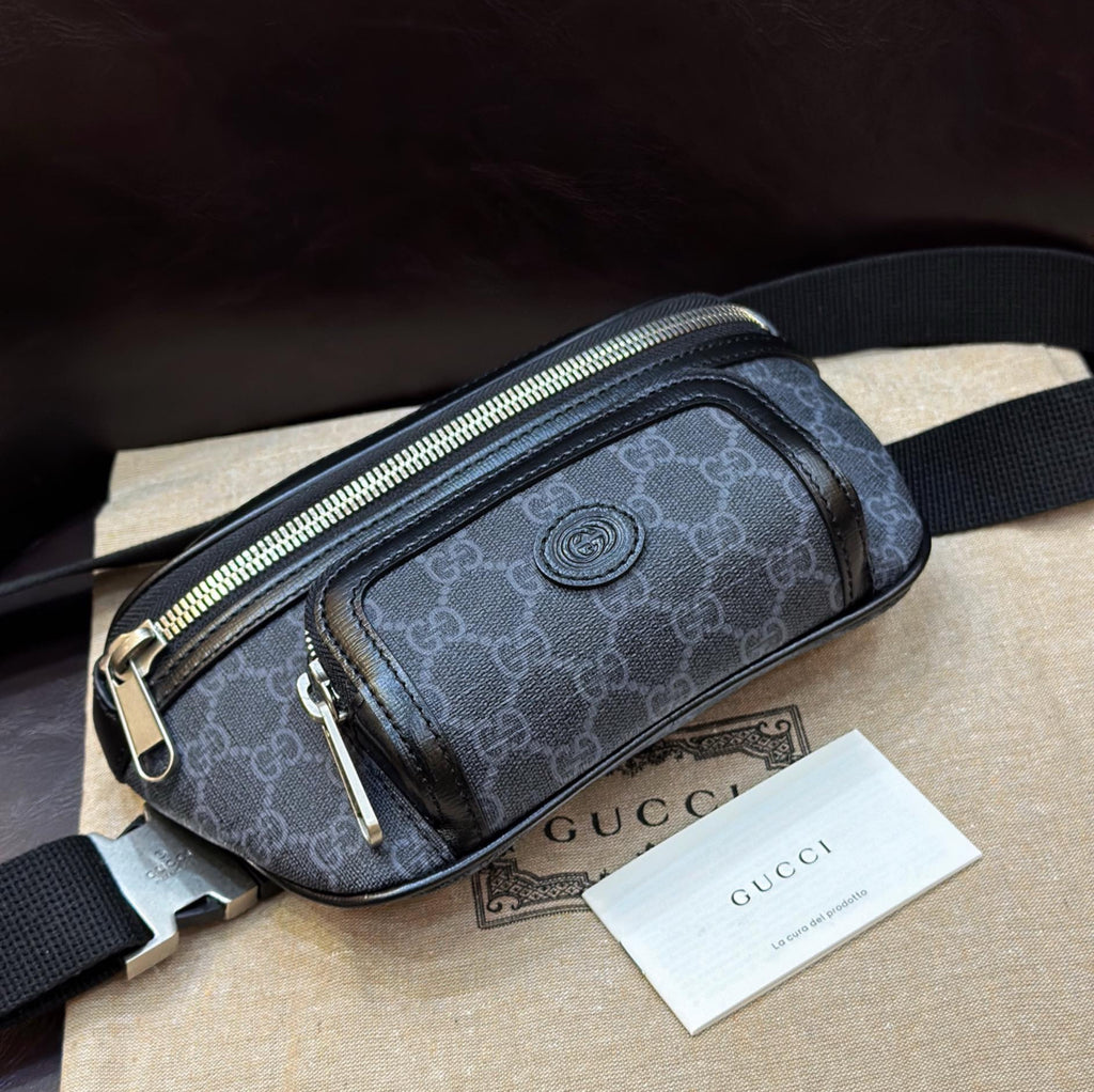 Gucci GG Supreme Belt Bag – Black Leather Monogram (With Receipt & Dust Bag)