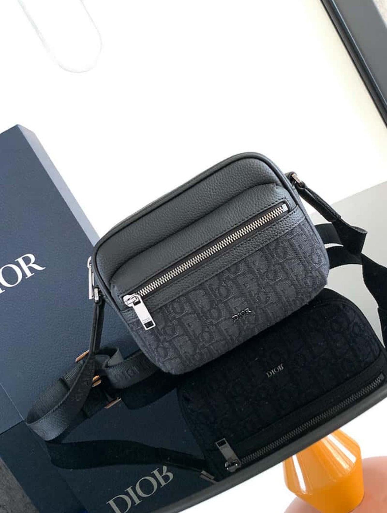 Dior Black Oblique Fabric Saddle Pouch Bag –